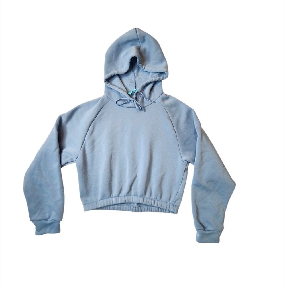 Miss Posh Womens Teal Blue Cropped V-Neck Hoodie Sweatshirt Size L